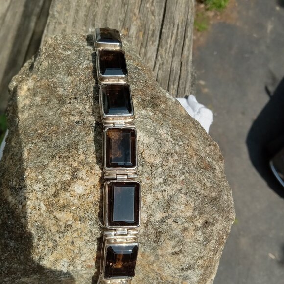 Chunky Smoky Quartz 925 Bracelet - Picture 1 of 5